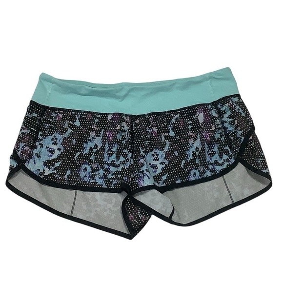 Lululemon Run Speed Short 4 Way Stretch Floral Sport/ Tranquil Blue Multi Sz 10 - Picture 3 of 9